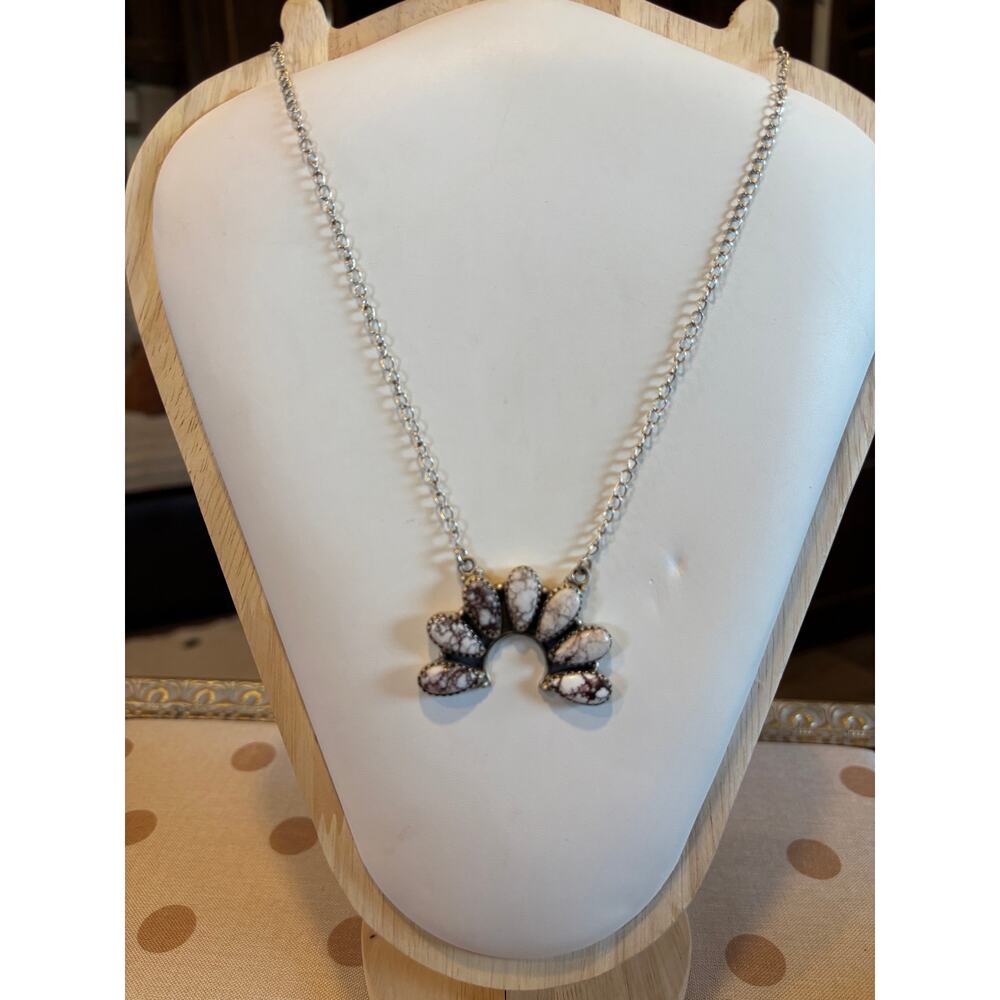 Large White Horse Half Cluster Necklace Sterling Silver | Southwestern Naja - Picture 2 of 10